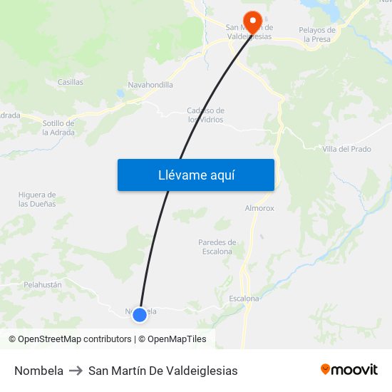 Nombela to San Martín De Valdeiglesias map