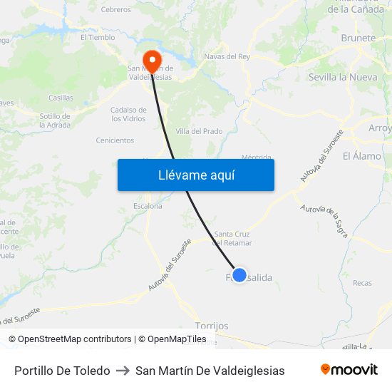 Portillo De Toledo to San Martín De Valdeiglesias map