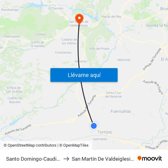 Santo Domingo-Caudilla to San Martín De Valdeiglesias map
