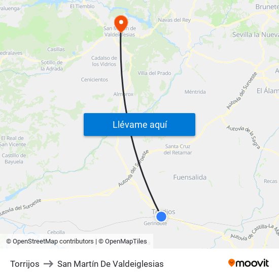 Torrijos to San Martín De Valdeiglesias map