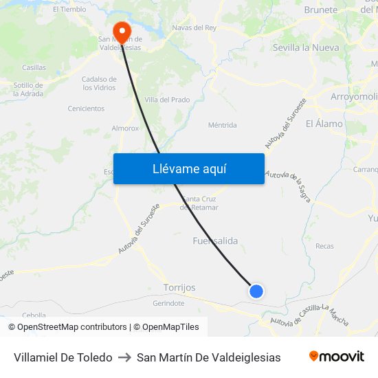 Villamiel De Toledo to San Martín De Valdeiglesias map