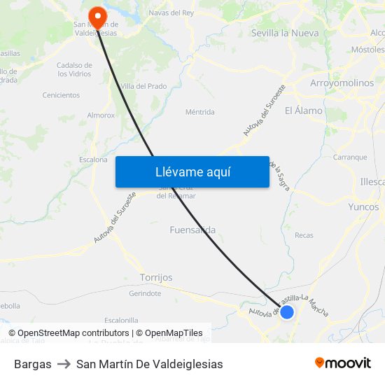 Bargas to San Martín De Valdeiglesias map