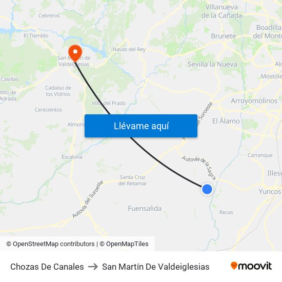 Chozas De Canales to San Martín De Valdeiglesias map