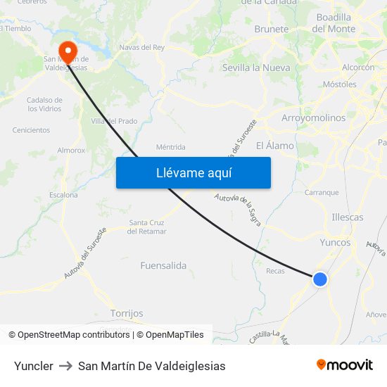 Yuncler to San Martín De Valdeiglesias map