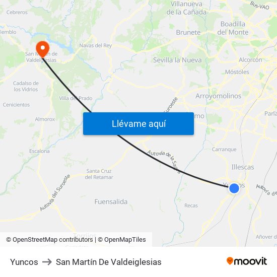 Yuncos to San Martín De Valdeiglesias map