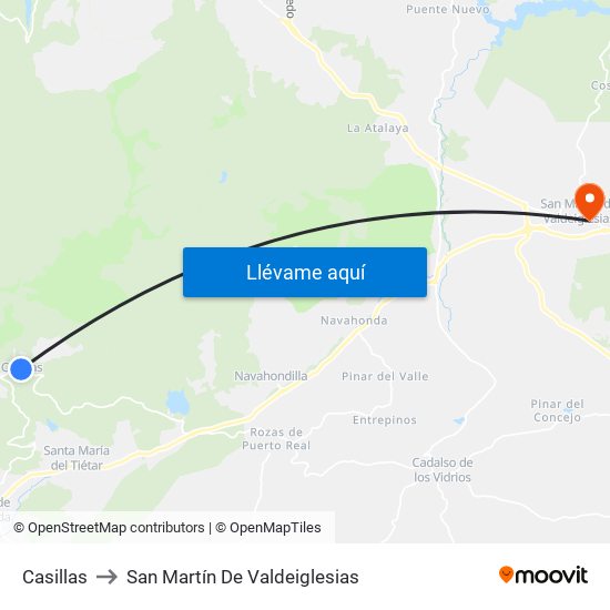 Casillas to San Martín De Valdeiglesias map