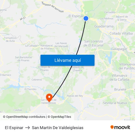 El Espinar to San Martín De Valdeiglesias map