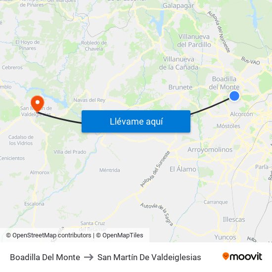 Boadilla Del Monte to San Martín De Valdeiglesias map