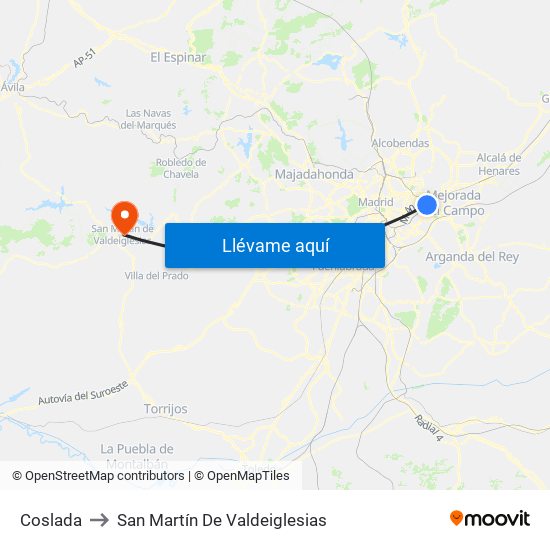 Coslada to San Martín De Valdeiglesias map
