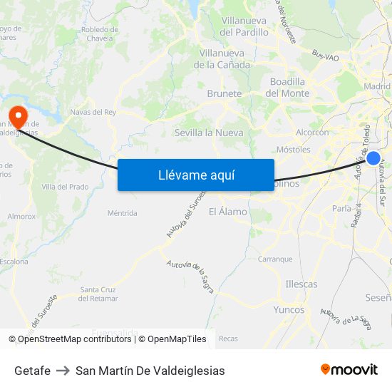 Getafe to San Martín De Valdeiglesias map