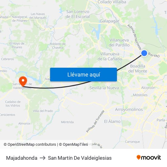 Majadahonda to San Martín De Valdeiglesias map