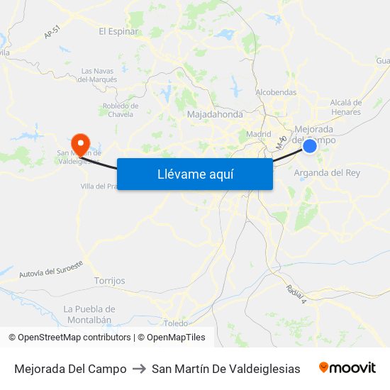 Mejorada Del Campo to San Martín De Valdeiglesias map