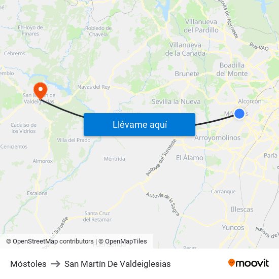 Móstoles to San Martín De Valdeiglesias map