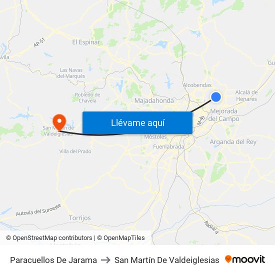 Paracuellos De Jarama to San Martín De Valdeiglesias map