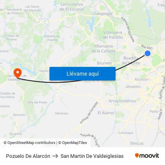 Pozuelo De Alarcón to San Martín De Valdeiglesias map