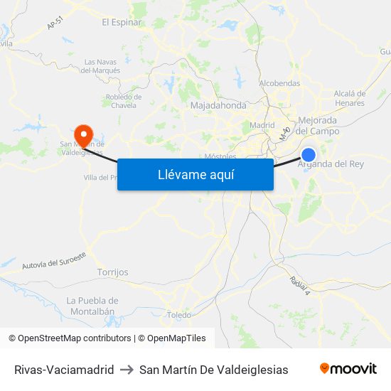 Rivas-Vaciamadrid to San Martín De Valdeiglesias map
