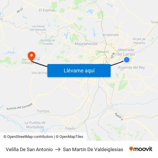 Velilla De San Antonio to San Martín De Valdeiglesias map