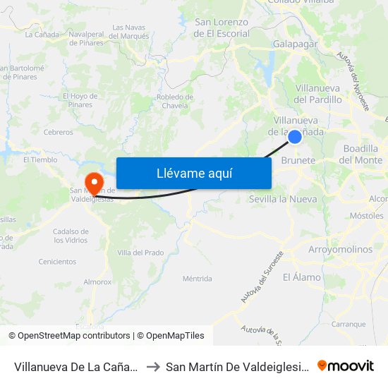 Villanueva De La Cañada to San Martín De Valdeiglesias map