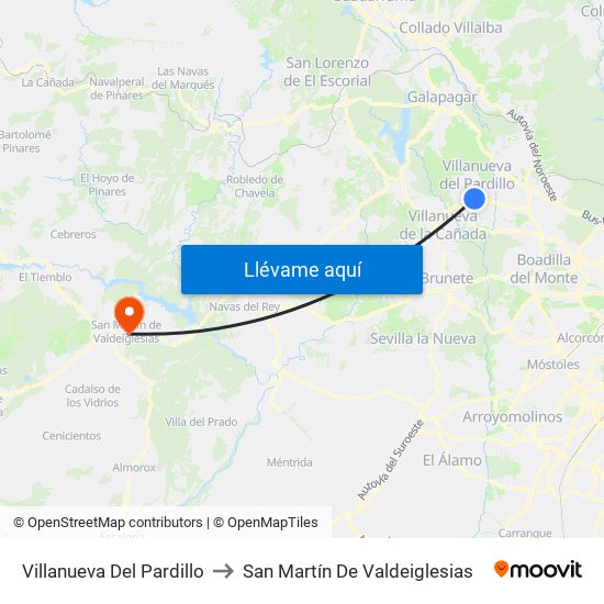 Villanueva Del Pardillo to San Martín De Valdeiglesias map