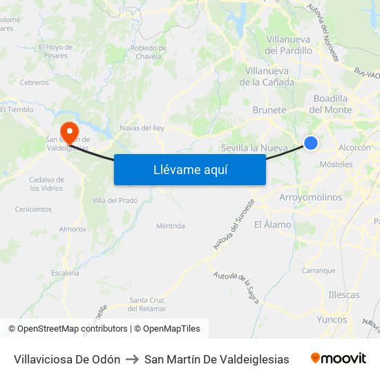 Villaviciosa De Odón to San Martín De Valdeiglesias map