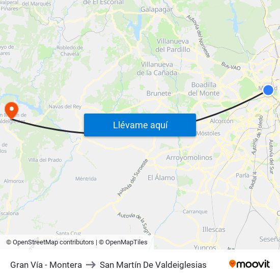 Gran Vía - Montera to San Martín De Valdeiglesias map