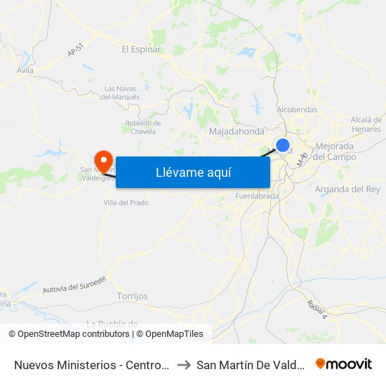 Nuevos Ministerios - Centro Comercial to San Martín De Valdeiglesias map