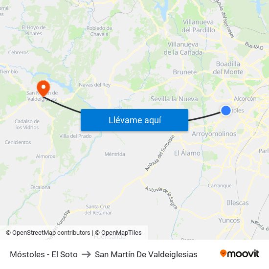 Móstoles - El Soto to San Martín De Valdeiglesias map