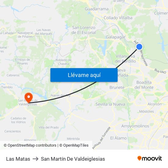 Las Matas to San Martín De Valdeiglesias map