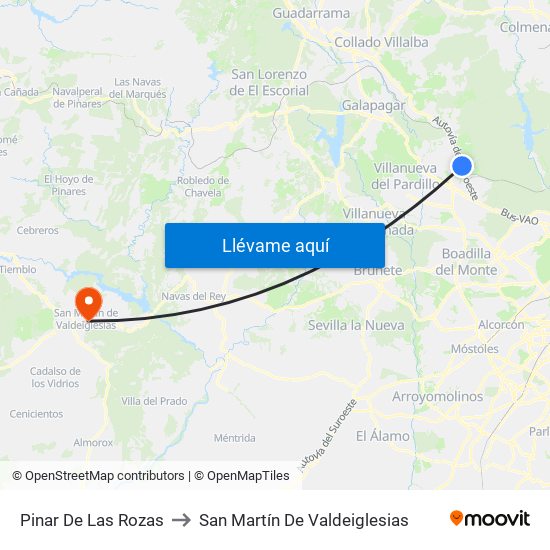 Pinar De Las Rozas to San Martín De Valdeiglesias map
