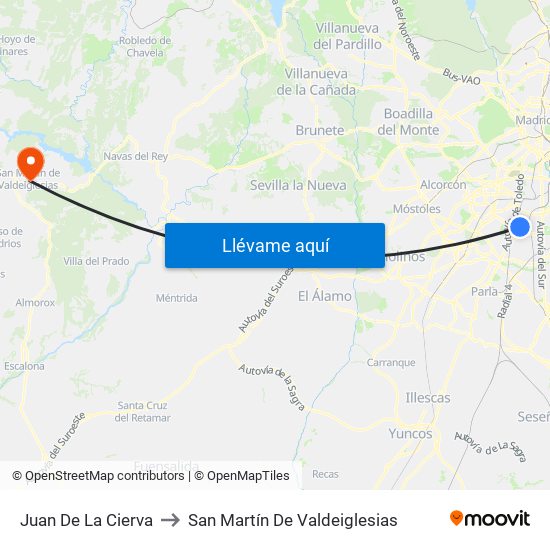 Juan De La Cierva to San Martín De Valdeiglesias map