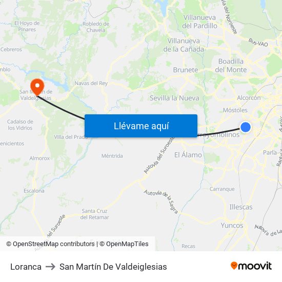 Loranca to San Martín De Valdeiglesias map