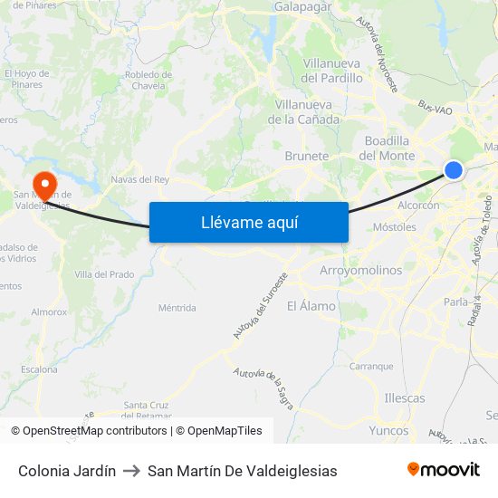 Colonia Jardín to San Martín De Valdeiglesias map
