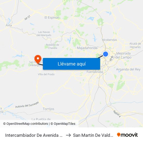Intercambiador De Avenida De América to San Martín De Valdeiglesias map