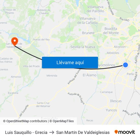 Luis Sauquillo - Grecia to San Martín De Valdeiglesias map