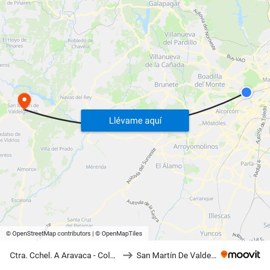 Ctra. Cchel. A Aravaca - Colonia Jardín to San Martín De Valdeiglesias map