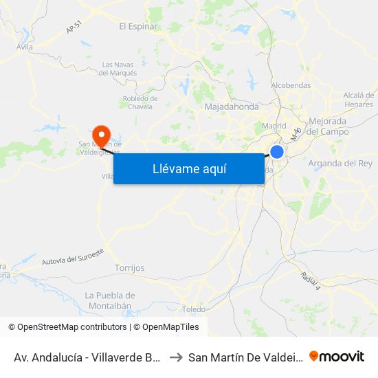Av. Andalucía - Villaverde Bajo Cruce to San Martín De Valdeiglesias map