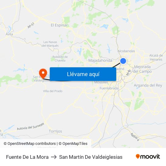 Fuente De La Mora to San Martín De Valdeiglesias map