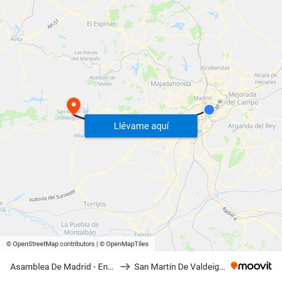Asamblea De Madrid - Entrevías to San Martín De Valdeiglesias map