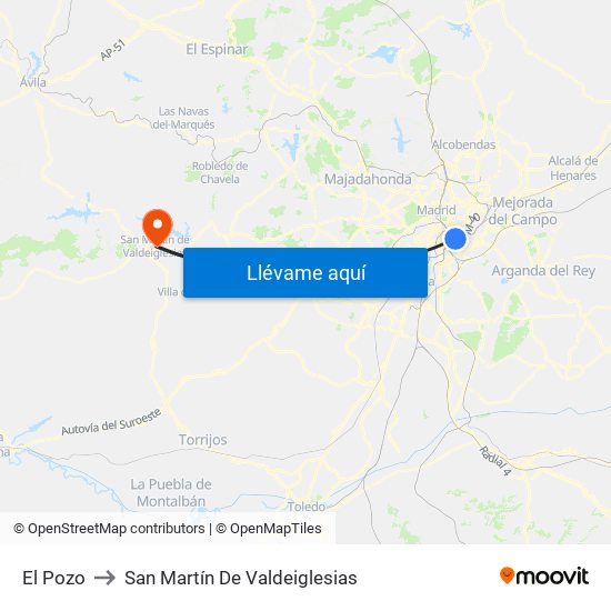 El Pozo to San Martín De Valdeiglesias map