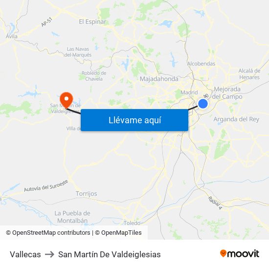 Vallecas to San Martín De Valdeiglesias map