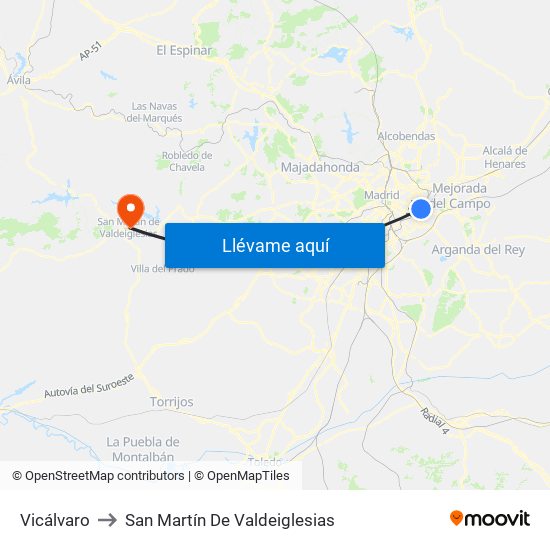 Vicálvaro to San Martín De Valdeiglesias map