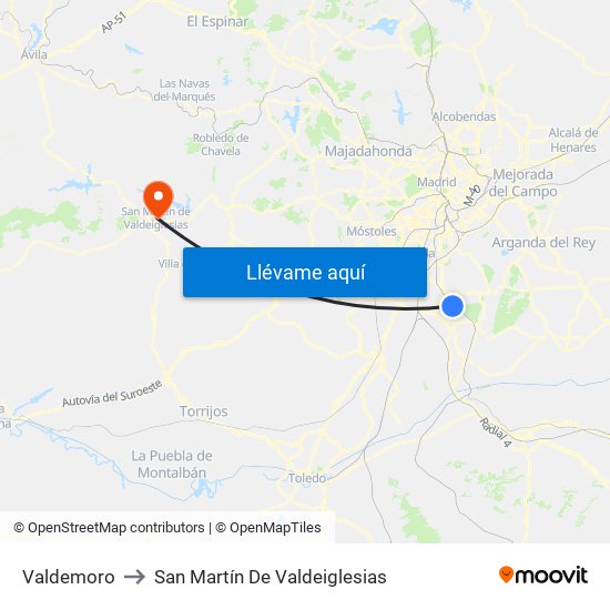 Valdemoro to San Martín De Valdeiglesias map