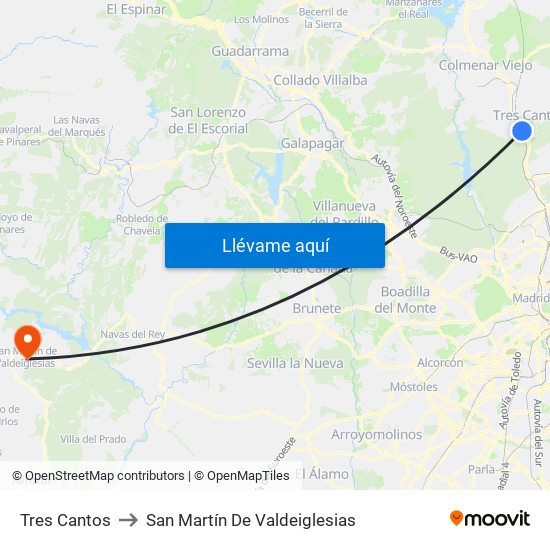 Tres Cantos to San Martín De Valdeiglesias map