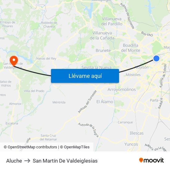 Aluche to San Martín De Valdeiglesias map