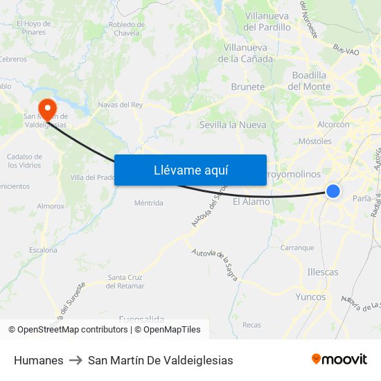 Humanes to San Martín De Valdeiglesias map