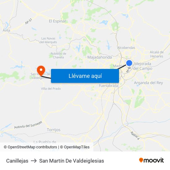 Canillejas to San Martín De Valdeiglesias map