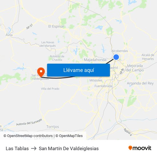 Las Tablas to San Martín De Valdeiglesias map