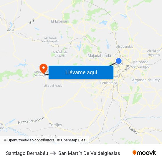 Santiago Bernabéu to San Martín De Valdeiglesias map