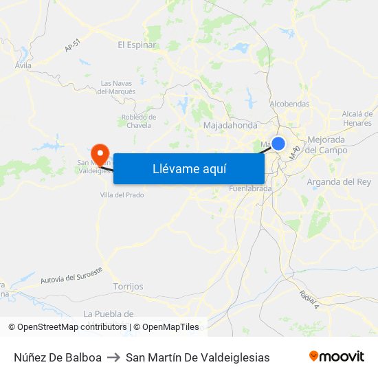 Núñez De Balboa to San Martín De Valdeiglesias map
