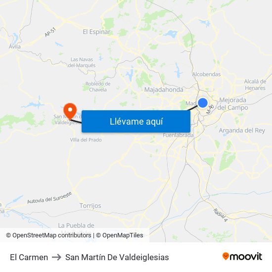 El Carmen to San Martín De Valdeiglesias map